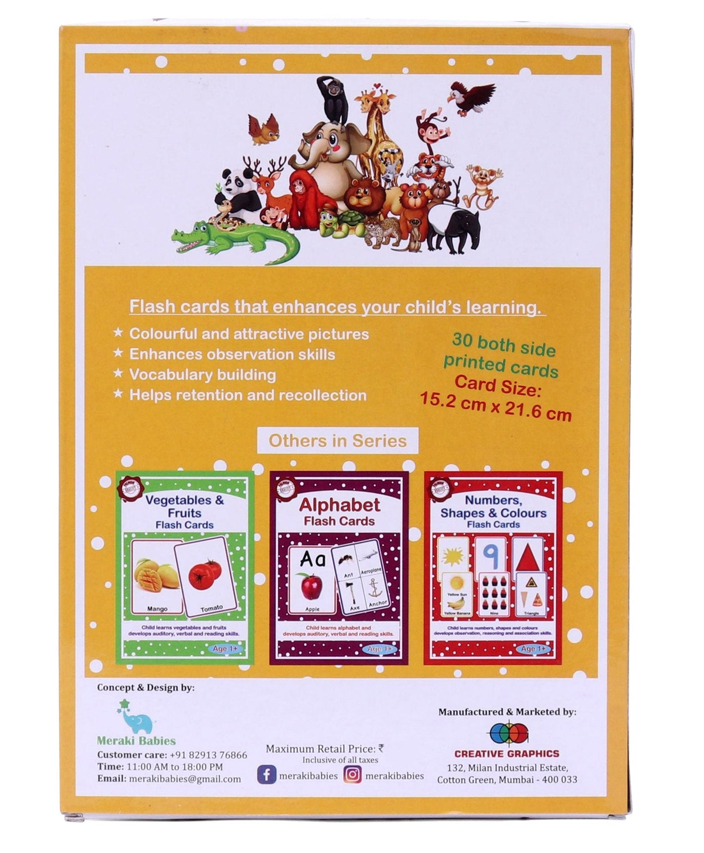 Meraki Babies Large Size Animals & Birds Flash Cards - 32 Cards
