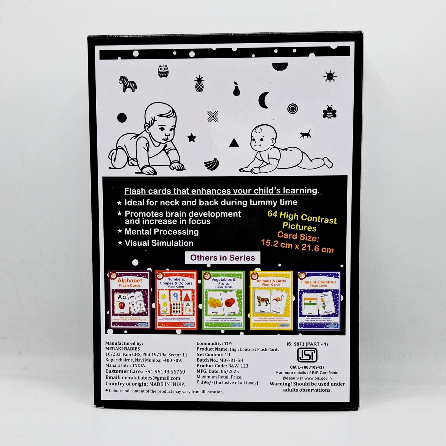 Meraki Babies Large Size High Contrast - Black & White Flash Card - 32 Cards