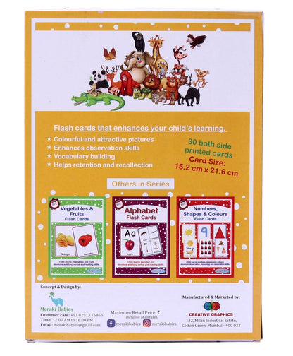 Meraki Babies Large Size Animals & Birds Flash Cards - 32 Cards
