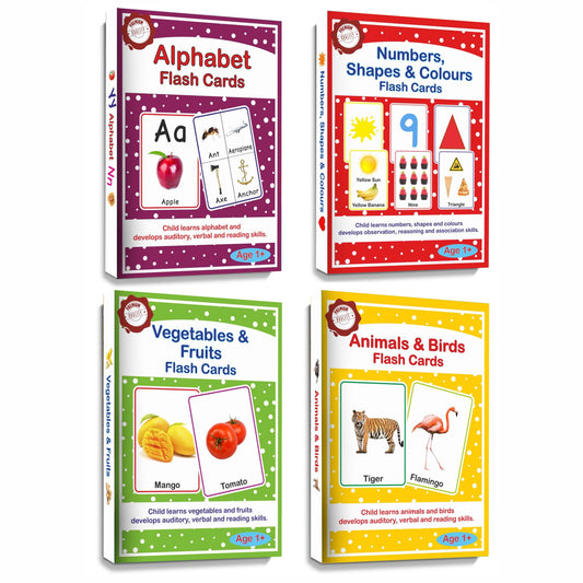 Meraki Babies Large Size All in One Alpabet, Numbers, Shapes & Colours, Vegetables & Birds and Animals & Birds Flashcards