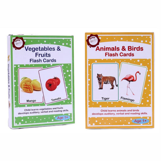 Large Size Vegetables, Fruits, Animals & Birds Flash Cards